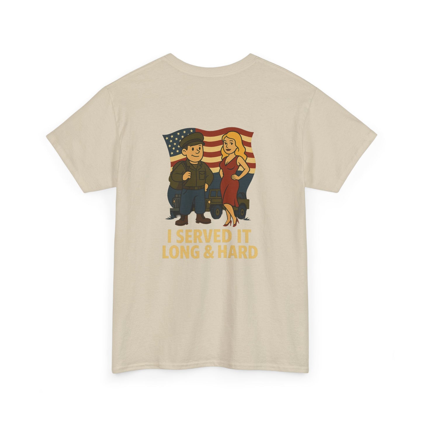 Veteran Bubba Graphic Tee – “I Served It Long & Hard” Funny Military Shirt