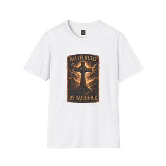 Faith Built T-Shirt — 'Faith Built By Sacrifice' Cross Christian Tee