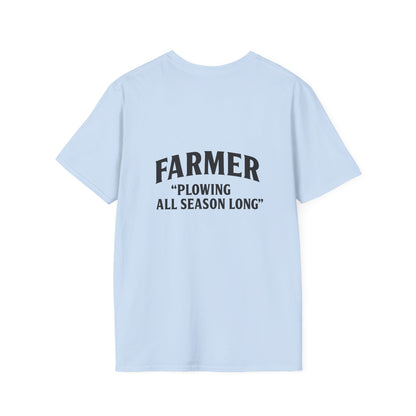 Farmer Plowing All Season Long T-Shirt, Unisex Softstyle Tee, Gift for Farmers, Farm Life Apparel, Agricultural Humor Shirt