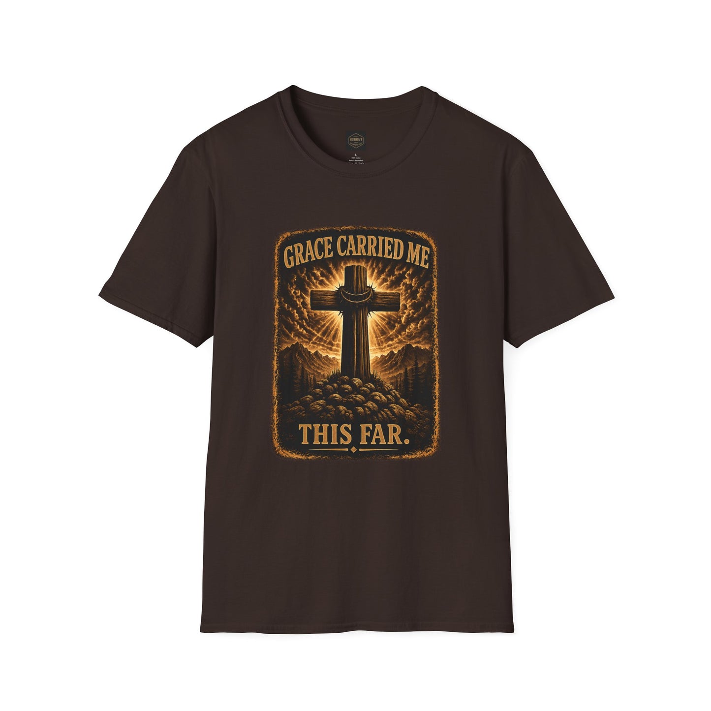 Christian T-Shirt — "Grace Carried Me This Far" Cross Faith Tee