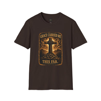 Christian T-Shirt — "Grace Carried Me This Far" Cross Faith Tee