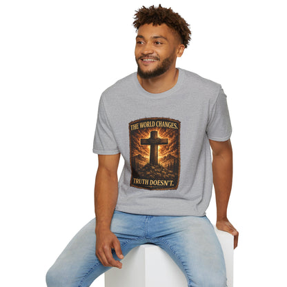 Christian Cross T-Shirt — "The World Changes, Truth Doesn't" Inspirational Faith Tee