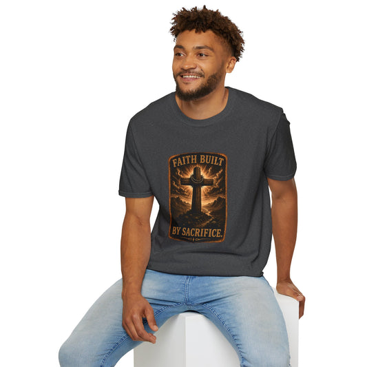 Faith Built T-Shirt — 'Faith Built By Sacrifice' Cross Christian Tee
