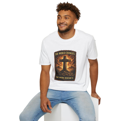 Christian Cross T‑Shirt — "The World Changes, The Word Doesn't" Inspirational Faith Tee
