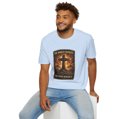 Christian Cross T‑Shirt — "The World Changes, The Word Doesn't" Inspirational Faith Tee