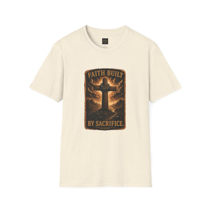 Faith Built T-Shirt — 'Faith Built By Sacrifice' Cross Christian Tee