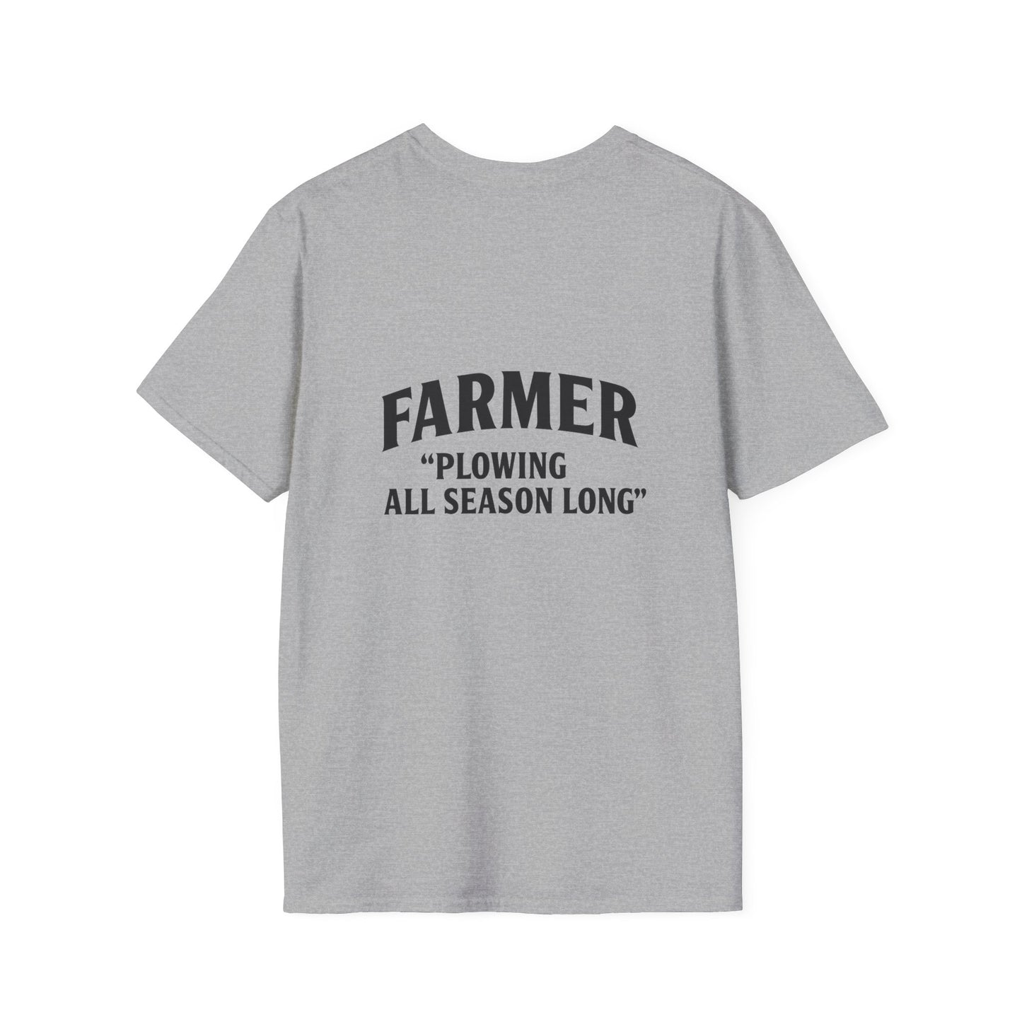 Farmer Plowing All Season Long T-Shirt, Unisex Softstyle Tee, Gift for Farmers, Farm Life Apparel, Agricultural Humor Shirt