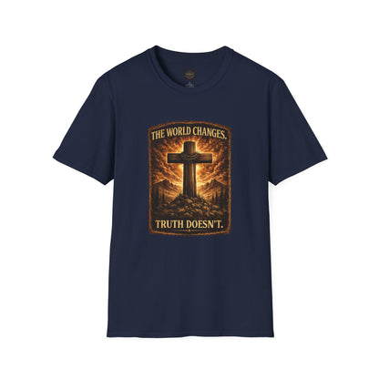 Christian Cross T-Shirt — "The World Changes, Truth Doesn't" Inspirational Faith Tee