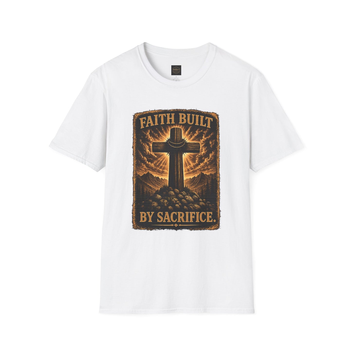 Faith Built Cross T‑Shirt — "Faith Built by Sacrifice" Christian Graphic Tee