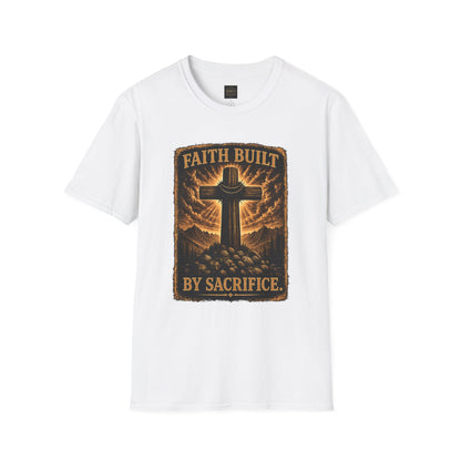 Faith Built Cross T‑Shirt — "Faith Built by Sacrifice" Christian Graphic Tee