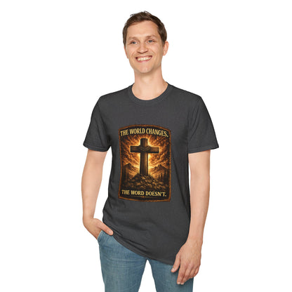 Christian Cross T‑Shirt — "The World Changes, The Word Doesn't" Inspirational Faith Tee