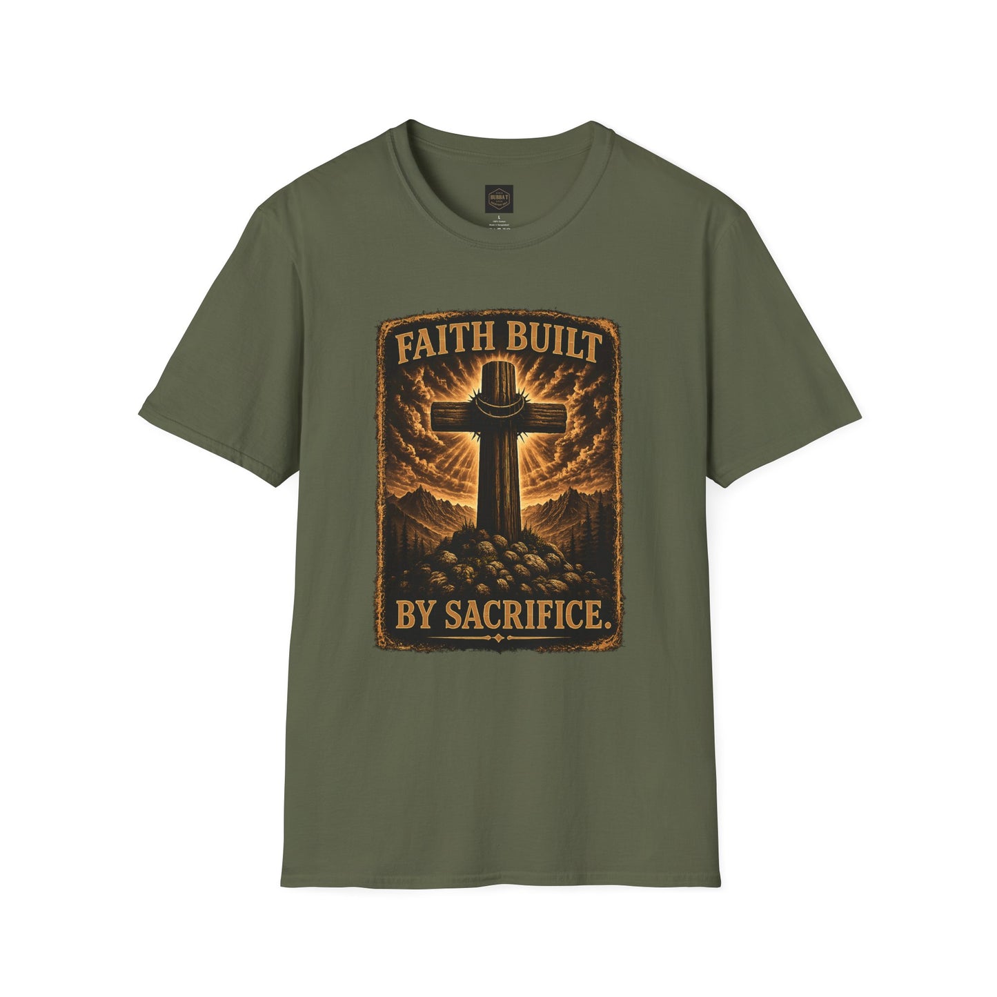 Faith Built Cross T‑Shirt — "Faith Built by Sacrifice" Christian Graphic Tee