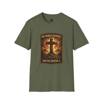 Christian Cross T-Shirt — "The World Changes, Truth Doesn't" Inspirational Faith Tee