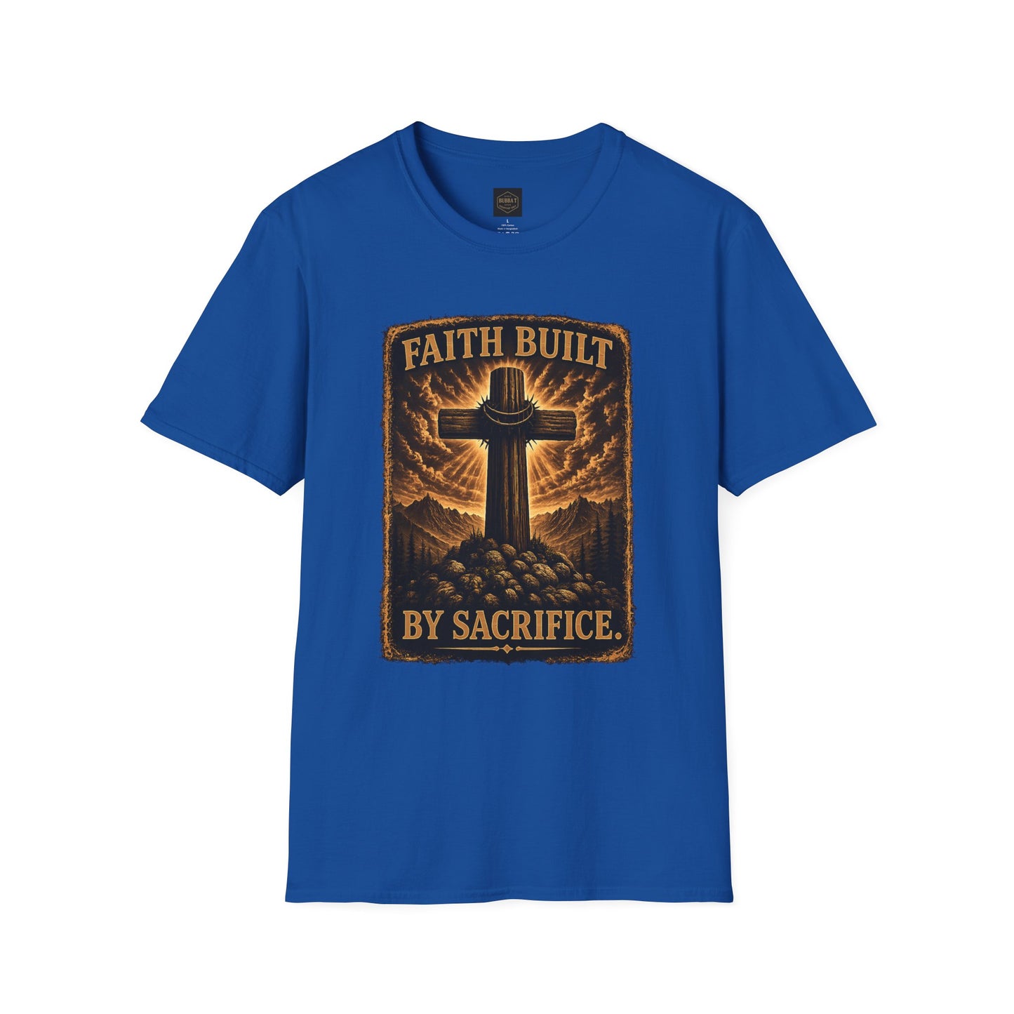 Faith Built Cross T‑Shirt — "Faith Built by Sacrifice" Christian Graphic Tee