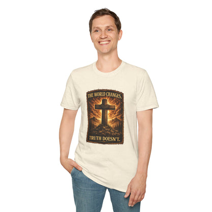 Christian Cross T-Shirt — "The World Changes, Truth Doesn't" Inspirational Faith Tee