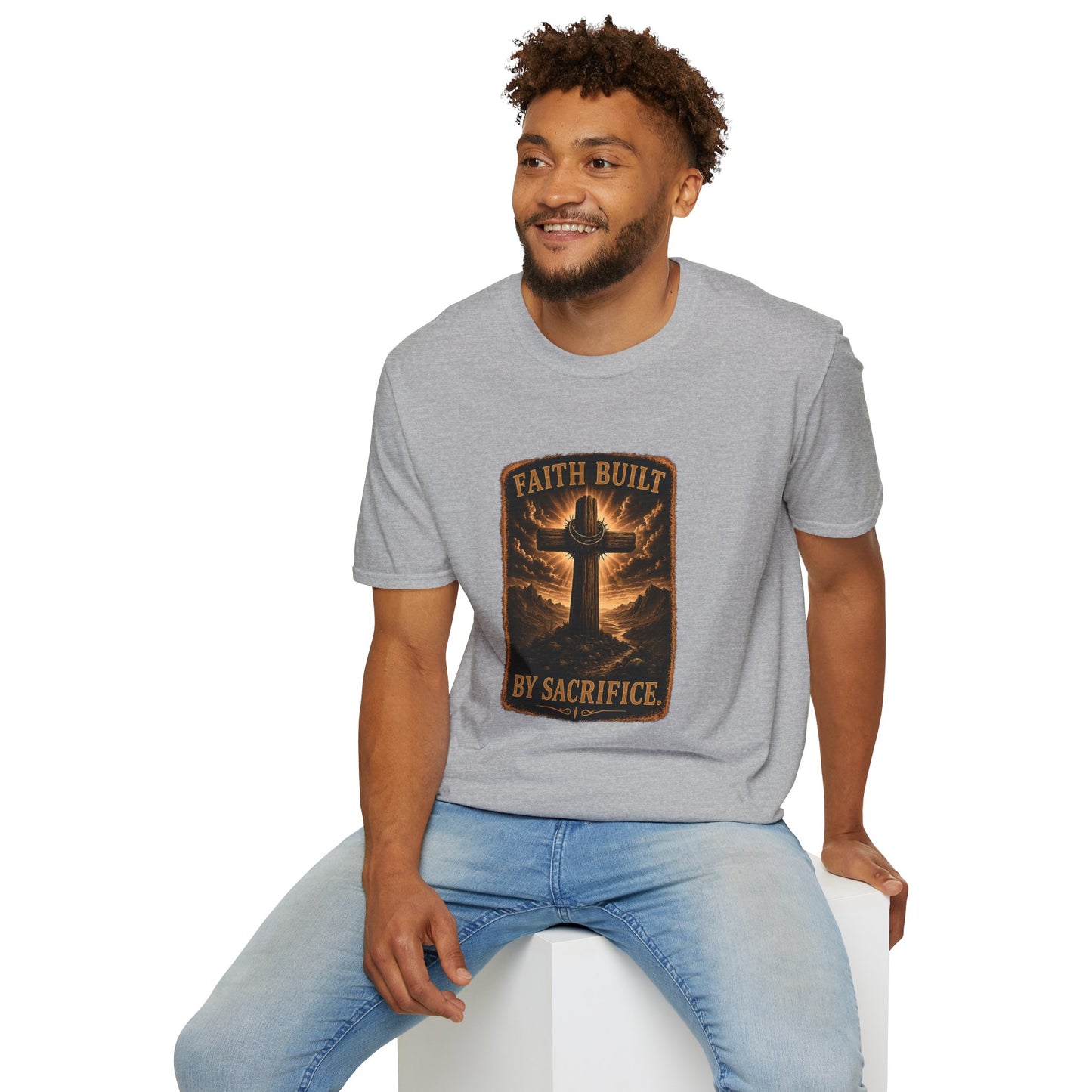 Faith Built T-Shirt — 'Faith Built By Sacrifice' Cross Christian Tee