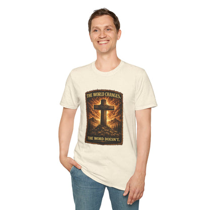 Christian Cross T‑Shirt — "The World Changes, The Word Doesn't" Inspirational Faith Tee