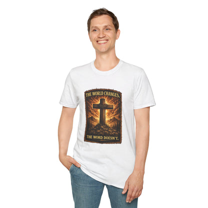 Christian Cross T‑Shirt — "The World Changes, The Word Doesn't" Inspirational Faith Tee