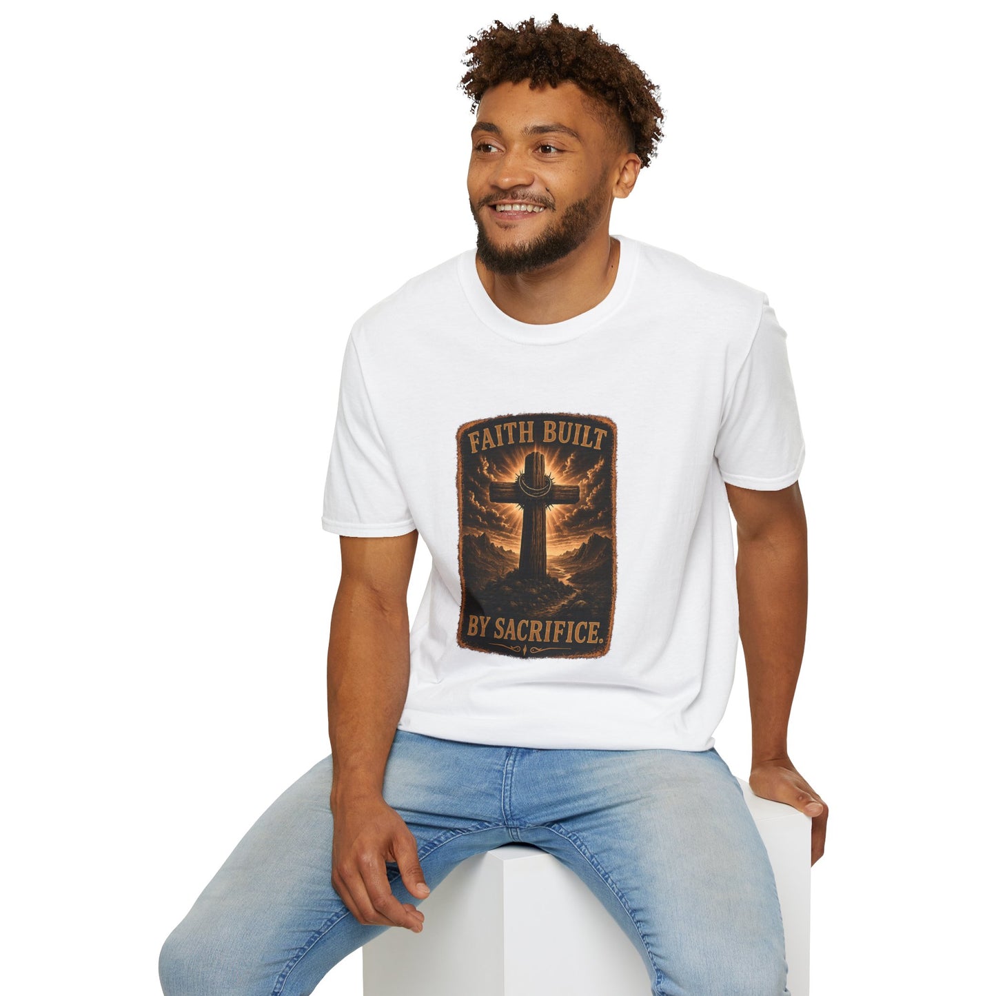 Faith Built T-Shirt — 'Faith Built By Sacrifice' Cross Christian Tee
