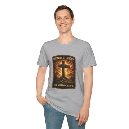 Christian Cross T‑Shirt — "The World Changes, The Word Doesn't" Inspirational Faith Tee