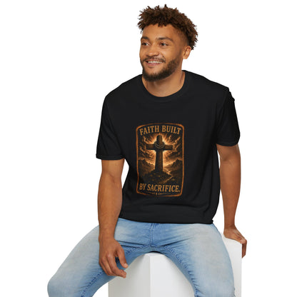 Faith Built T-Shirt — 'Faith Built By Sacrifice' Cross Christian Tee
