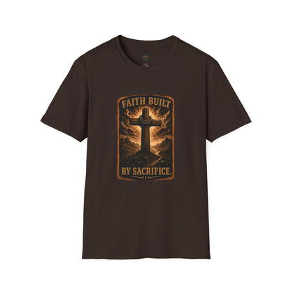 Faith Built T-Shirt — 'Faith Built By Sacrifice' Cross Christian Tee