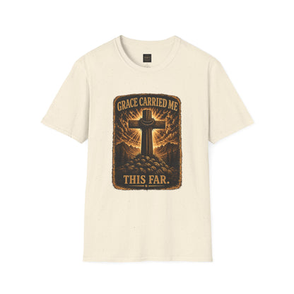 Christian T-Shirt — "Grace Carried Me This Far" Cross Faith Tee