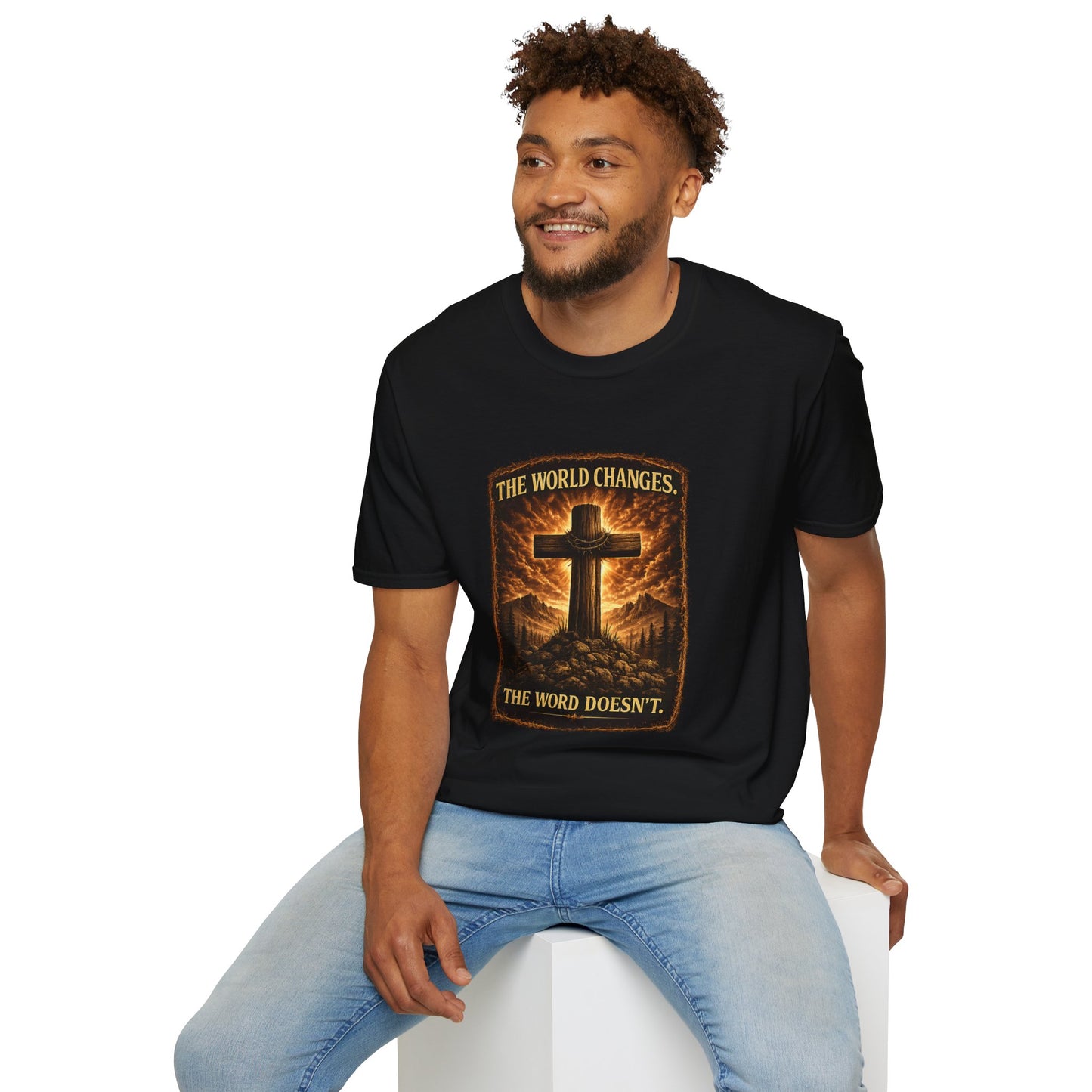 Christian Cross T‑Shirt — "The World Changes, The Word Doesn't" Inspirational Faith Tee