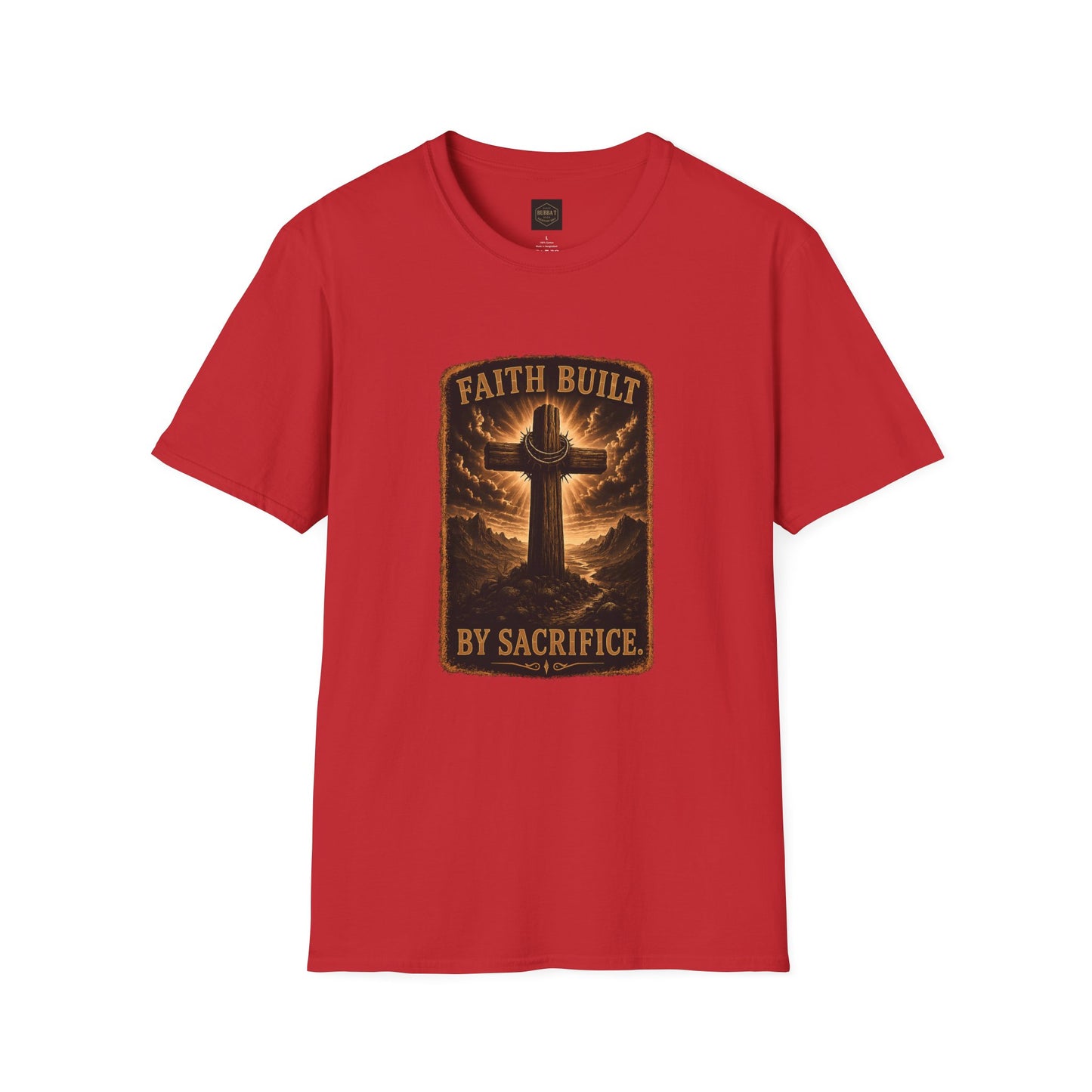 Faith Built T-Shirt — 'Faith Built By Sacrifice' Cross Christian Tee
