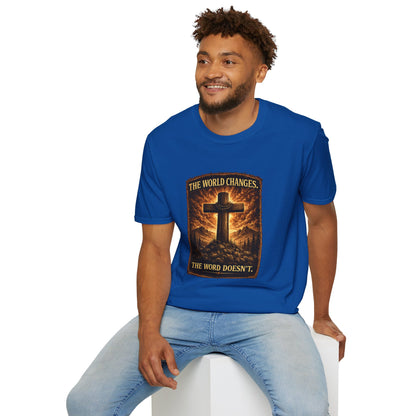 Christian Cross T‑Shirt — "The World Changes, The Word Doesn't" Inspirational Faith Tee
