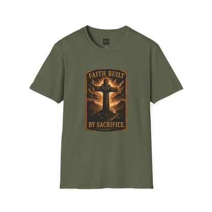 Faith Built T-Shirt — 'Faith Built By Sacrifice' Cross Christian Tee