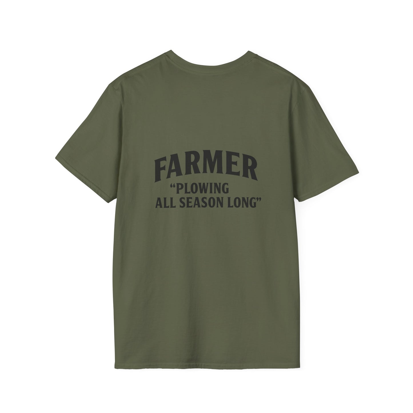 Farmer Plowing All Season Long T-Shirt, Unisex Softstyle Tee, Gift for Farmers, Farm Life Apparel, Agricultural Humor Shirt