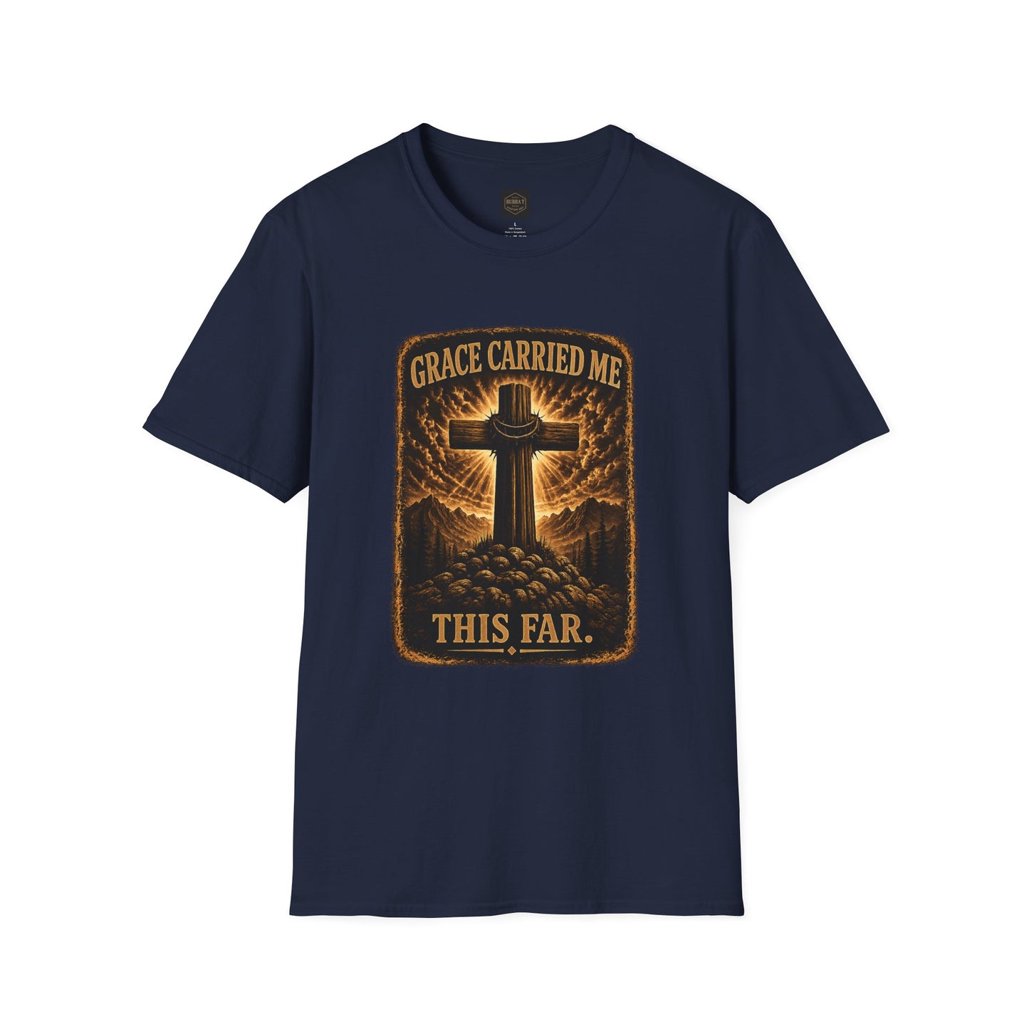 Christian T-Shirt — "Grace Carried Me This Far" Cross Faith Tee