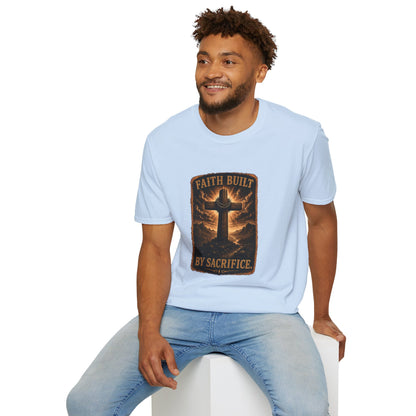 Faith Built T-Shirt — 'Faith Built By Sacrifice' Cross Christian Tee