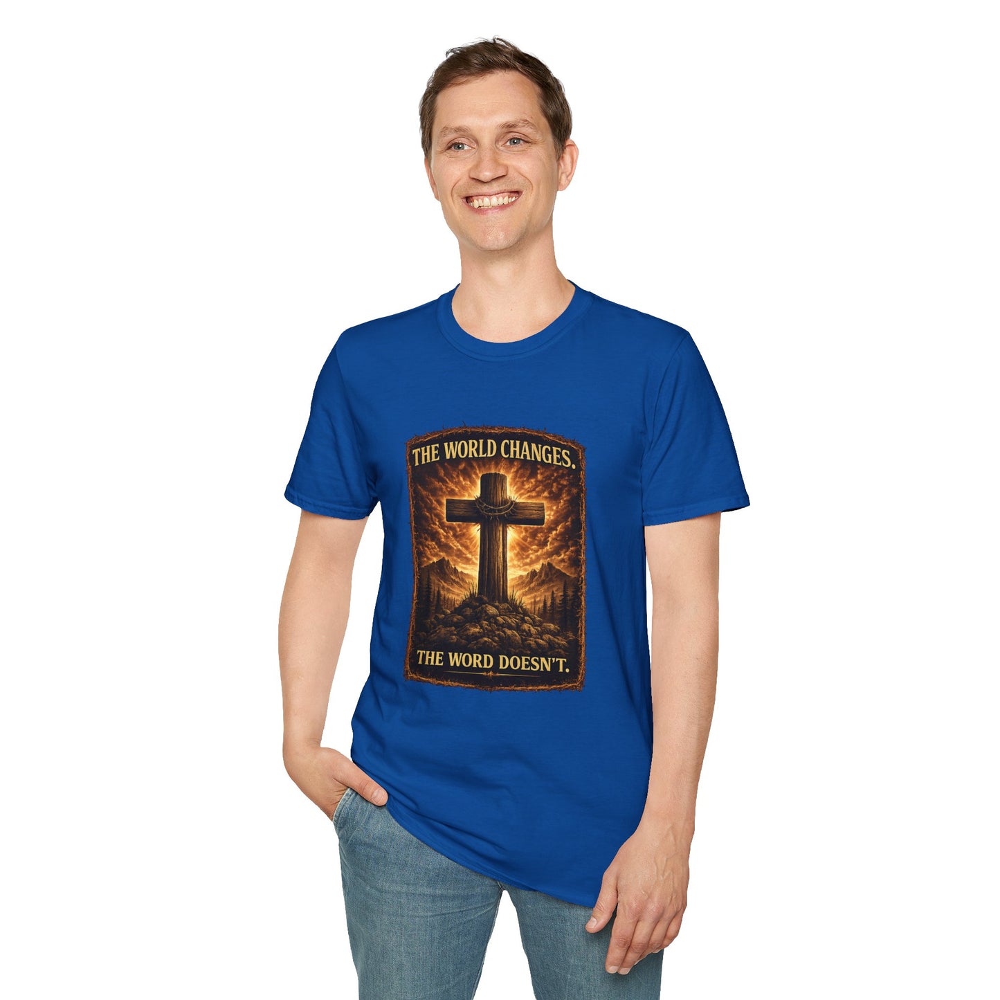 Christian Cross T‑Shirt — "The World Changes, The Word Doesn't" Inspirational Faith Tee