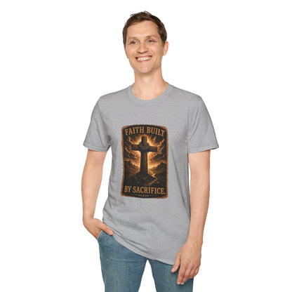 Faith Built T-Shirt — 'Faith Built By Sacrifice' Cross Christian Tee