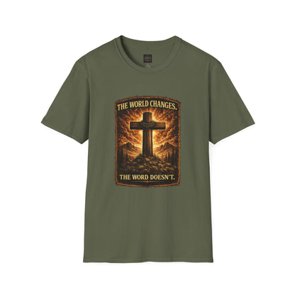 Christian Cross T‑Shirt — "The World Changes, The Word Doesn't" Inspirational Faith Tee
