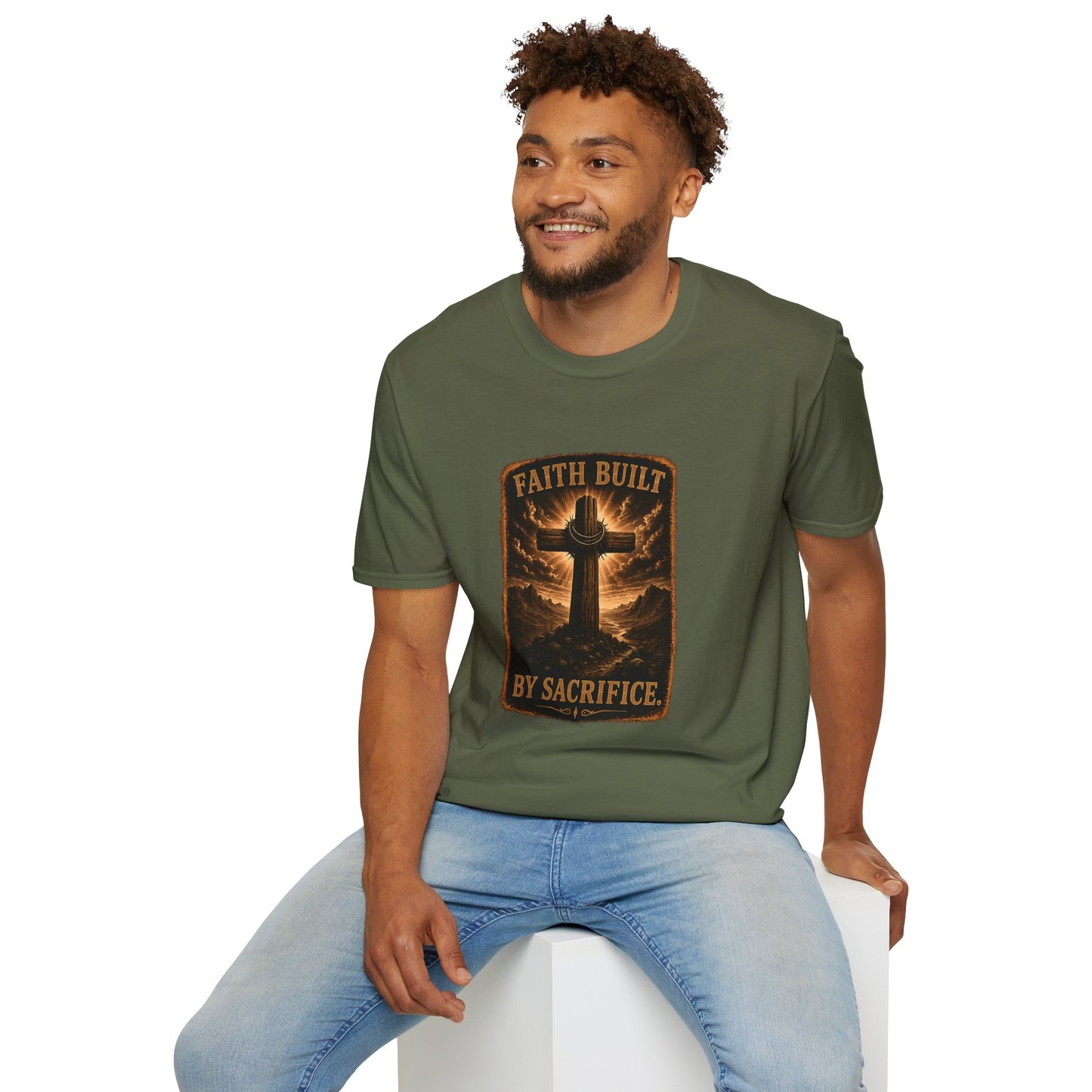Faith Built T-Shirt — 'Faith Built By Sacrifice' Cross Christian Tee