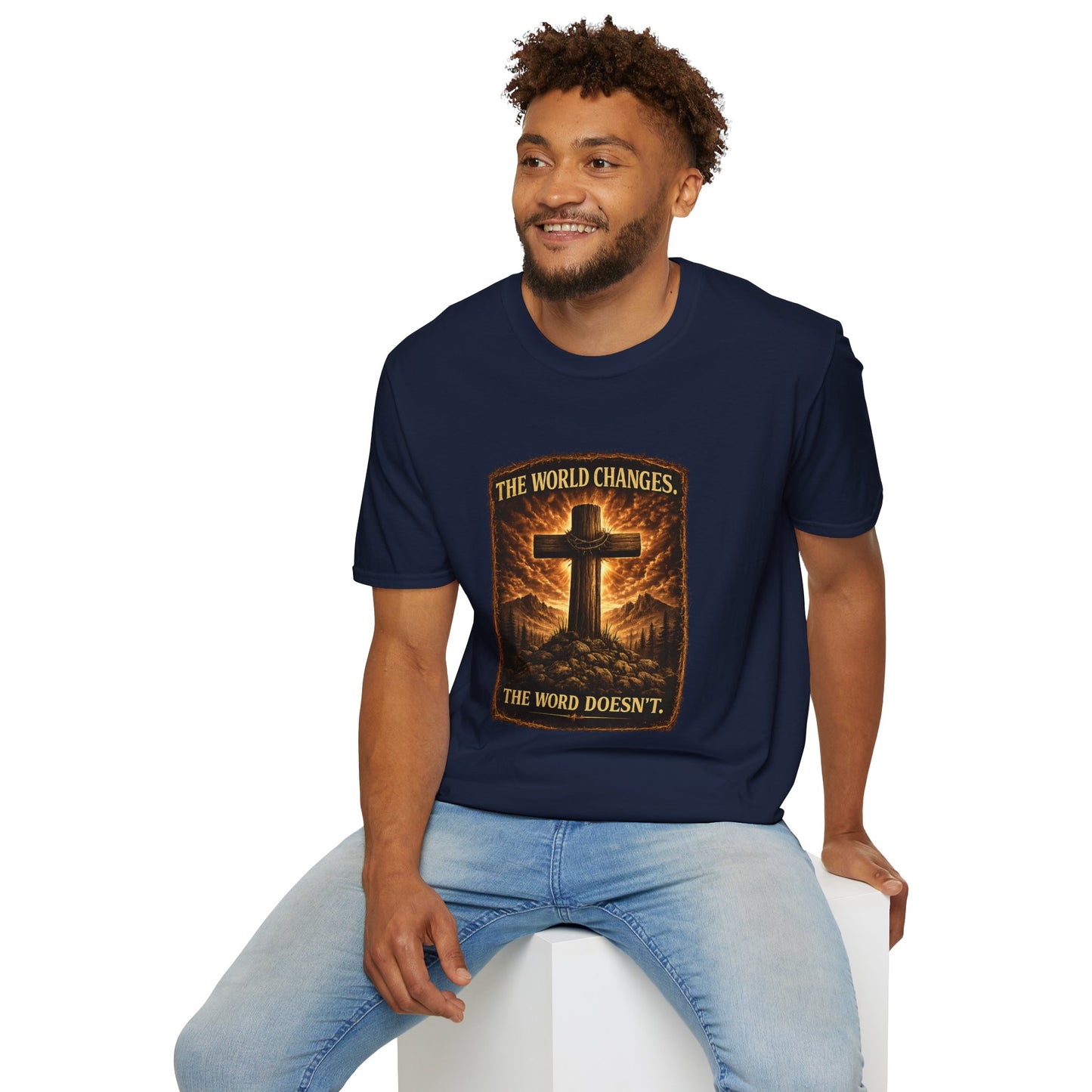 Christian Cross T‑Shirt — "The World Changes, The Word Doesn't" Inspirational Faith Tee