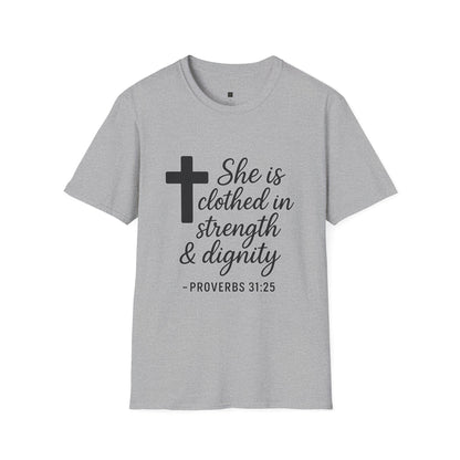 Christian Inspirational T-Shirt, Faith Shirt, Religious Apparel, Proverbs Quote Tee, Gift for Women, Strength & Dignity Design