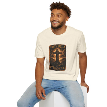 Faith Built T-Shirt — 'Faith Built By Sacrifice' Cross Christian Tee